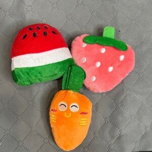 Vibrant Plush Dog Toy Set - Small to Medium Dog Watermelon, Strawberry, Carrot
